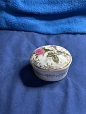 Trinket Oval Pill Box with Lid Pink Rose Green Leaves Gold Details Gift Idea 1.5