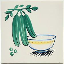 Vintage Hand Painted Tile Peas H&G Thynne Ltd 1955