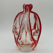 Glass Murano Style  Vase/basket In red and cristal No Chips Or Cracks. 17cm tall