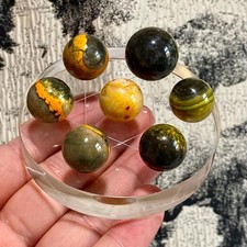 Bumblebee Malachite Carved Sphere Set - 7 Pcs with Stand Natural Stone - 2.22OZ