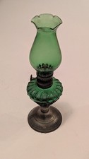 Vintage Green Glass Oil Lamp