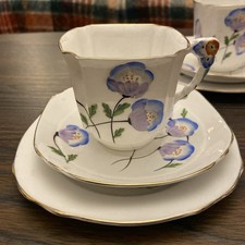 1930’s  Royal Stafford Guaranteed English Bone China Pansy Flower Tea Trio VGC