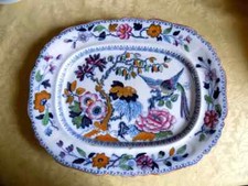 Antique Ashworth Bros Hanley Asiatic Birds/Floral Oval Platter Dish circa 1895