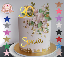 Personalised Cake Topper With Name & Number Glitter / Mirror Charm Decoration