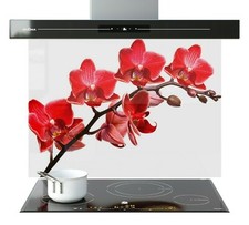 Kitchen Glass Splashback Toughened Tile ANY SIZE Red Orchid Flower Plant WxH