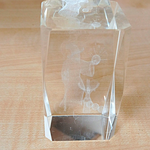 Clear glass paperweight etched - clear,
