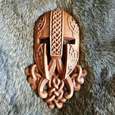 Viking Mask Oak Wood Carving Odin Thor Norse Carved Fireplace Celtic Pagan Onlay