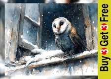 Barn Owl in Snow 5"x7" Print on Matte Paper | Peaceful Winter Watercolor Scene