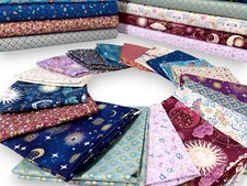 Luna Cotton Fabric by Makower Celestial Star Moon Gold for Patchwork Quilting