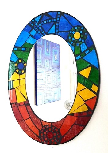 Oval mosaic wall mirror blue - oval,