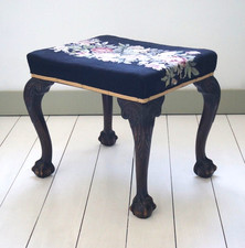 Antique Piano Stool Victorian with Embroidery Seat Claw on Ball Feet