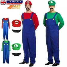 Mens Adult Super Mario and Luigi Fancy Dress Plumber Bros Halloween Costume UK