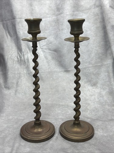 Pair vintage brass barley - pair,