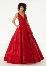 Mori Lee 43089 Red Tulle Lace Plunge Wedding Dress Gown Prom Sz UK 4 6