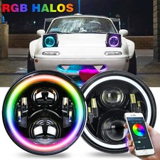 Pair 7inch Round LED Headlights RGB Halo DRL Lamp for Chevy C10 C20 Pickup Nova