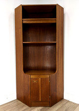 CORNER CABINET Teak MidCentury Curved Flat Front Cupboard Shelves FREE DELIVERY