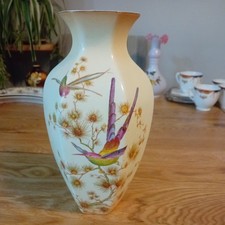 Large Vintage Crown Ducal Blush Ivory Vase Exotic Birds Design Birds of Paradise