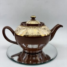 ALB Alcock Vintage Brown Betty Gold Scroll Med Teapot Pottery Tea England