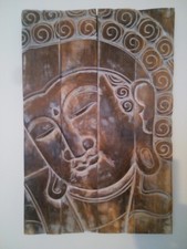  Wood Panel 59cm X 39cm  Brown White Buddha  Wall Art Plaque Handcarved