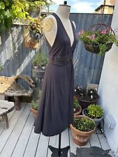 TWINSET SIMONA BARBIERI DRESS V-NECK SIZE M SILK WAIST BAND BEADED FIT & FLARE