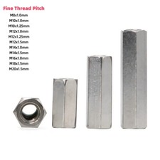 Fine Thread Pitch Threaded Rod Bar Stud Hexagon Connecting Nut M8M10M12M14M16M18