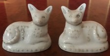2 RARE ANTIQUE Chelsea Gold Anchor Porcelain Staffordshire CAT / FOX FIGURINES