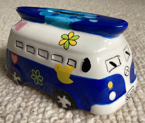 Blue hippie camper van money - van,