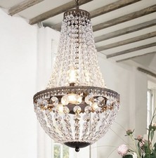 Wellmet 6 Lights French Empire Crystal Chandelier, 13 Inch Farmhouse Pendant