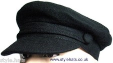 Fiddler Breton Sailor Captain Cap 60s Vintage Style Hat Wool by G&H Hats Black