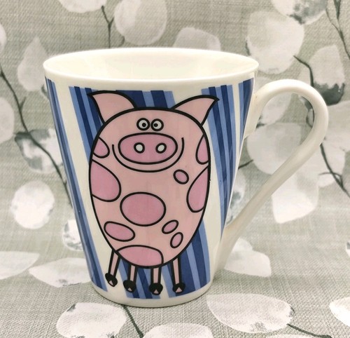 Vintage pig mug blue white - vintage,