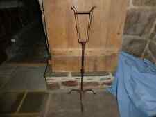 RARE EARLY OLD WROUGHT IRON PENNY FOOT FAT, BETTY LAMP HOLDER HANGER RACK STAND