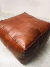 Brown Leather Pouf Ottoman
