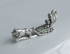 HUSKY DOG SLED ONE DOG 3D 925 CHARM STERLING SILVER