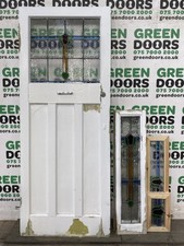 STAINED GLASS FRONT DOOR SIDELIGHTS TOPLIGHT 1930s WOODEN ANTIQUE WOOD RECLAIMED