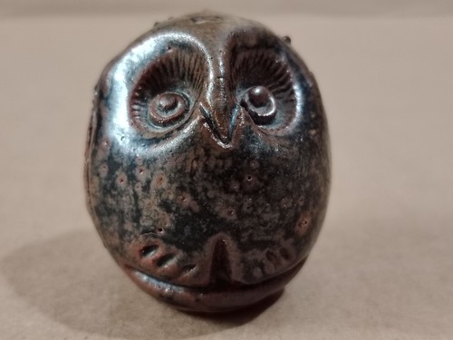 Antique brown stoneware owl - antique,