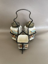 Sandland Ware Staffordshire Posy Shop Salt,Pepper &Toothpick Holder wt Stand K1