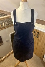 Finisterre Cotton Pinafore Dress Washed Navy Size 12 Pockets
