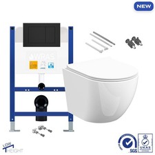 Rimless Wall Hung Toilet Pan & Low Height 0.80m Concealed Cistern Frame WC Unit