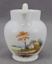British Hand Painted Cottage Landscape Bone China Miniature Jug Circa 1820-1840