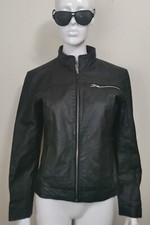 Y2K Kit Real Leather Moto Jacket Size 12 Women Biker Black Zip Vintage