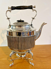 LOVELY ANTIQUE SILVER PLATED SPIRIT KETTLE/TEAPOT ON STAND WITH SPIRIT BURNER