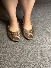 Peep Toe Gold Lazer Cut Flat Slip On Shoes New In Box UK Size 7 EU 41