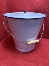 Enamel Bucket Pail with Lid Blue White Vintage Look Kitchenalia Free UK P&P