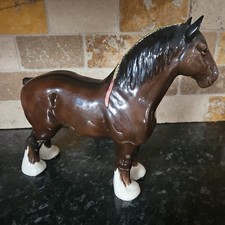 Large Beswick Brown Shire Horse In Gloss With Pink Ribbon