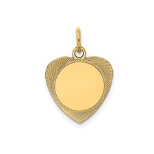 14k Yellow Gold Heart Pendant for Women Engravable Polished Radial Texture Charm
