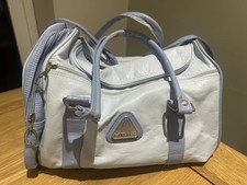 Vintage Retro 90s Head Holdall Bag Faux Leather Sports Gym Duffle Bag Light Blue