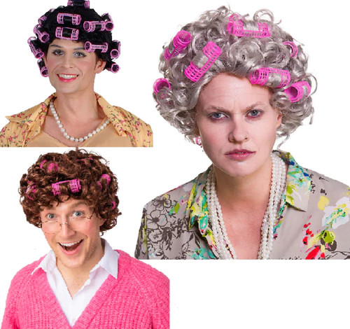 Adult housewife curly wig with - housewife,
