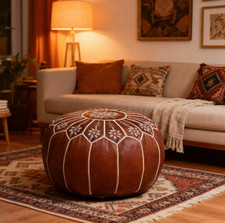 Handmade moroccan leather pouf - moroccan,