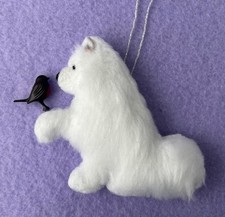 SAMOYED with  CHRISTMAS ROBIN - Part needle felted DOG