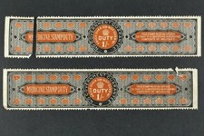 Medicine Stamp Duty Stamps x 2. One shilling. Revenue.